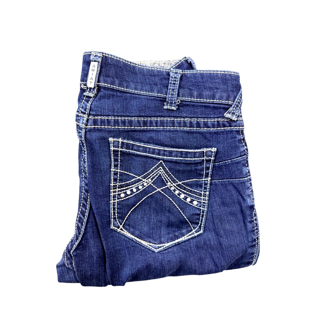 Ariat Real Denim Womens 31R Dark Wash Bootcut Jeans Paisley Waistband Ultra